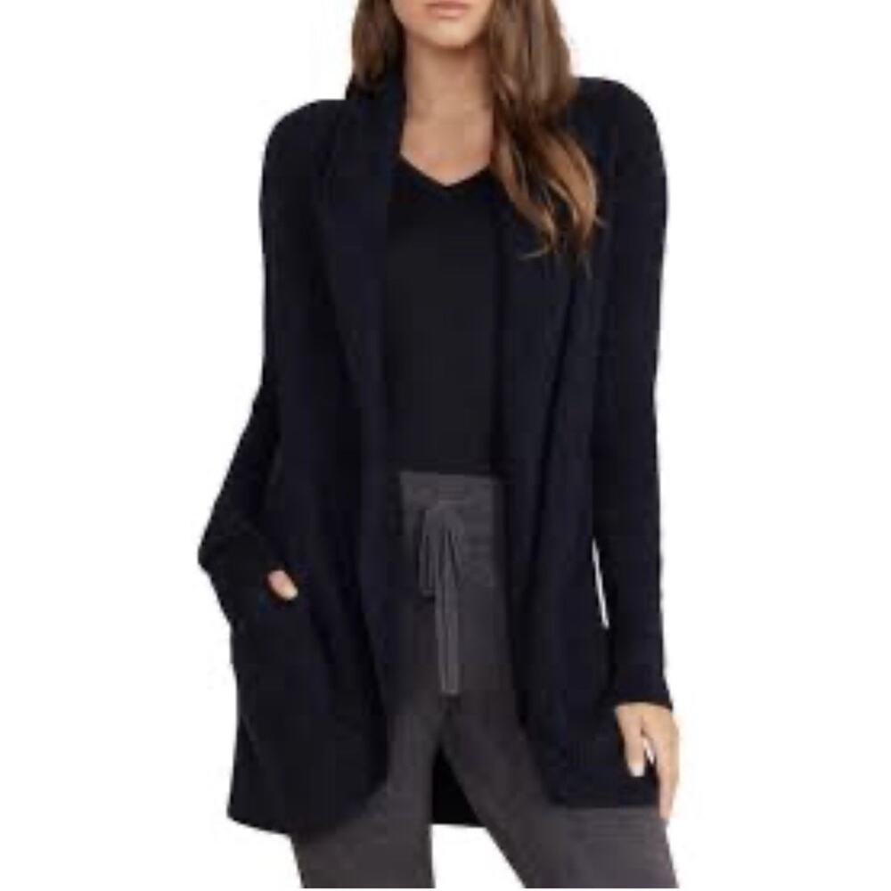 Barefoot Dreams CozyChic Lite Circle Cardigan L/XL Black 452 Open Front Lounge